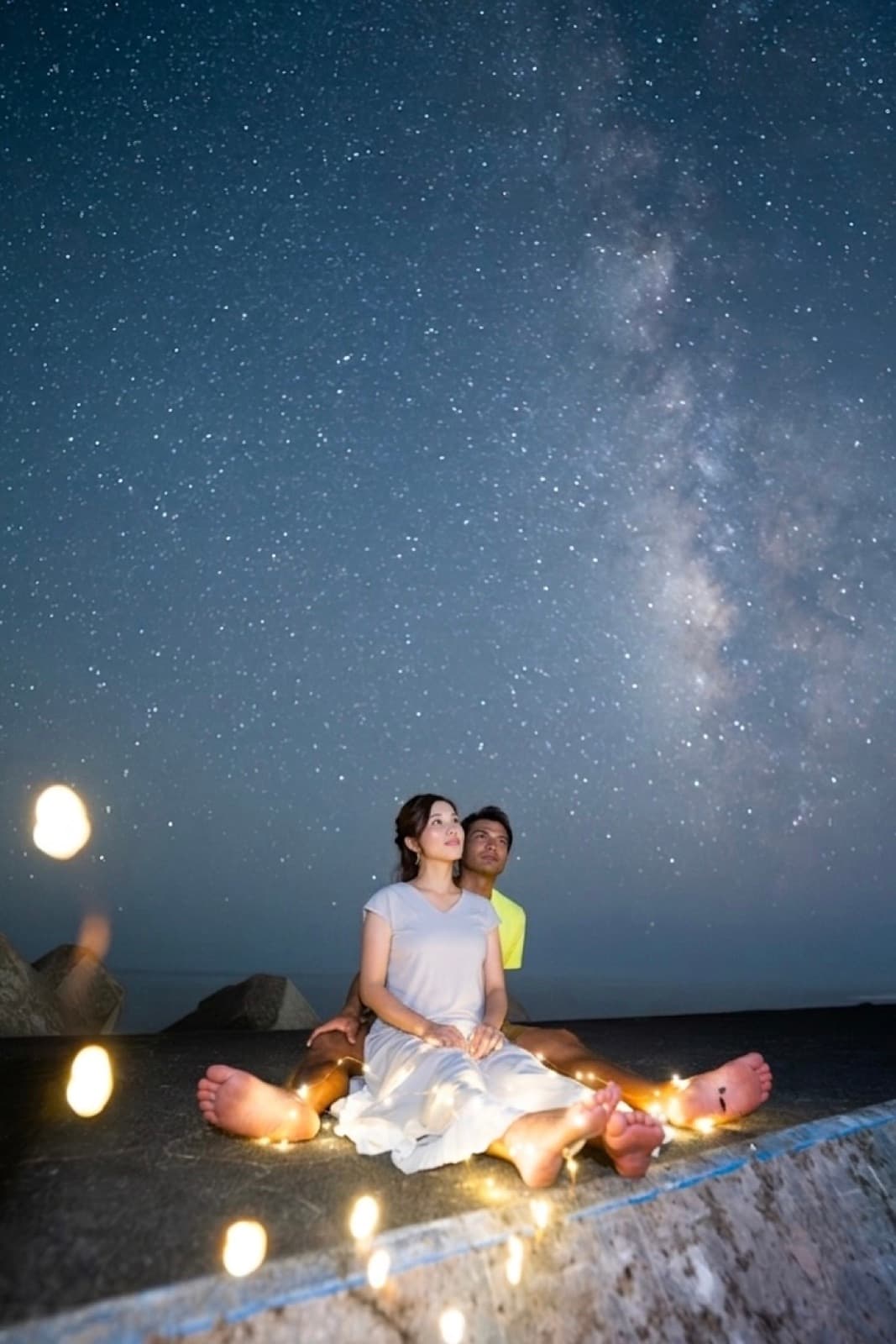 宮古島の星空とイルミネーションを活かしたクリエイティブフォト